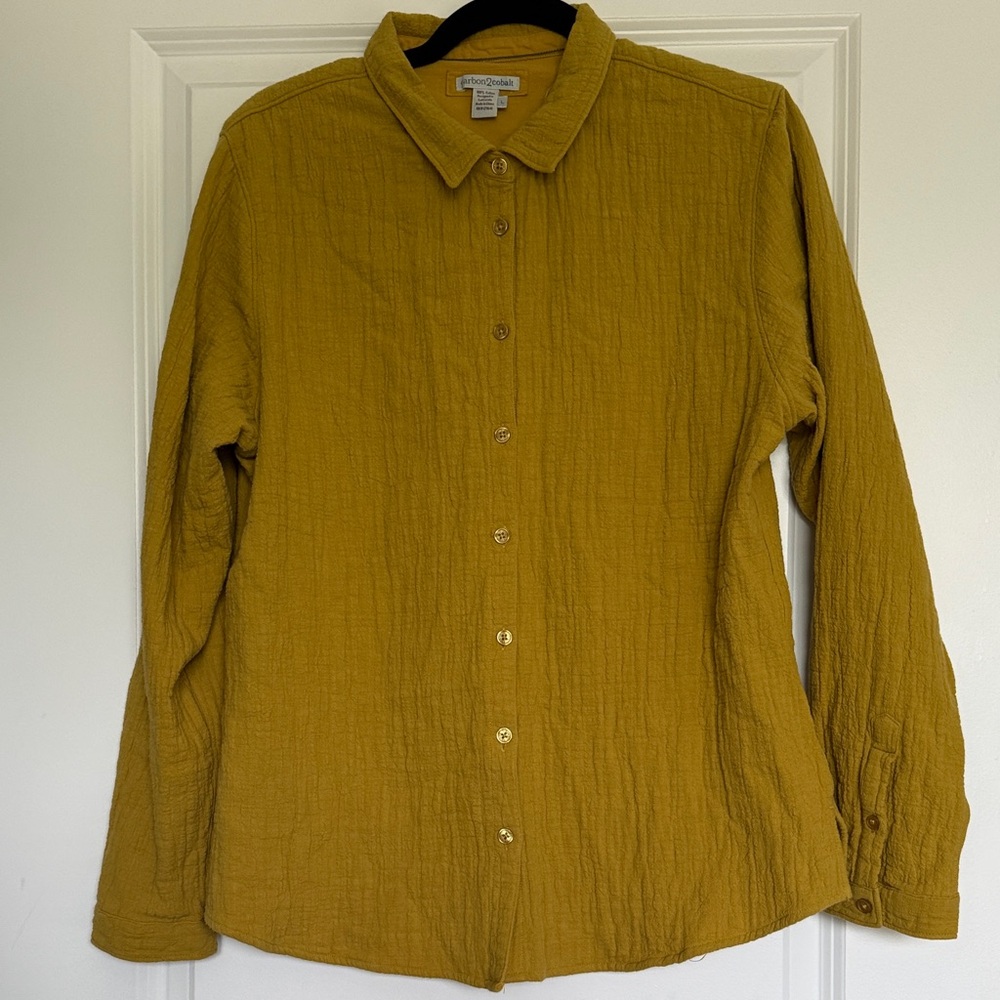 Carbon2Cobalt Crinkled Button-Front Shirt in Mustard Yellow